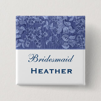 Blue and White Vintage Flowers Bridesmaid 15 Cm Square Badge