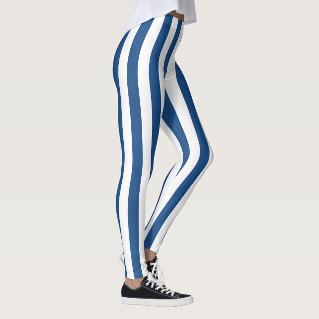 Blue and White Vintage Stripes Leggings (Right)