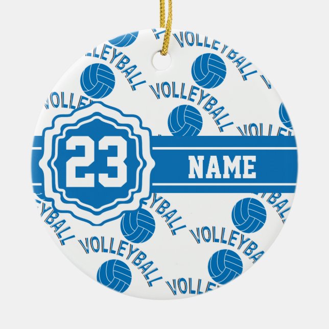 Blue and White Volleyball Ceramic Tree Decoration (Front)