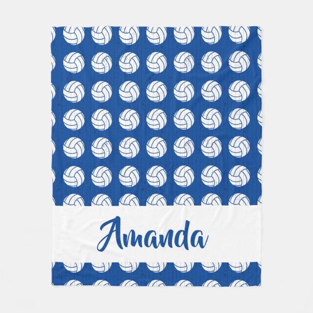 Blue and White Volleyball Pattern Fleece Blanket (Front)