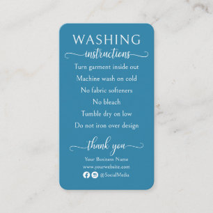 Blue and White Washing Instructions Shirt Care Business Card