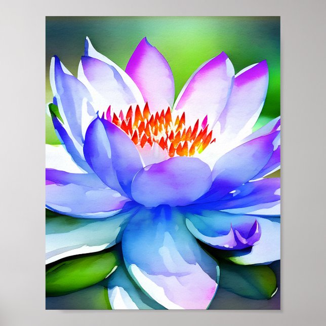 Blue and white water lily art poster (Front)
