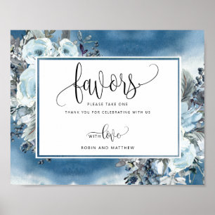 Blue and White Watercolor and Floral Favours Sign