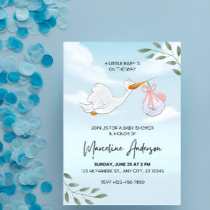 Blue and White Watercolor Baby Shower  Invitation
