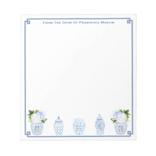 Blue And White Watercolor Chinoiserie Personalised Notepad