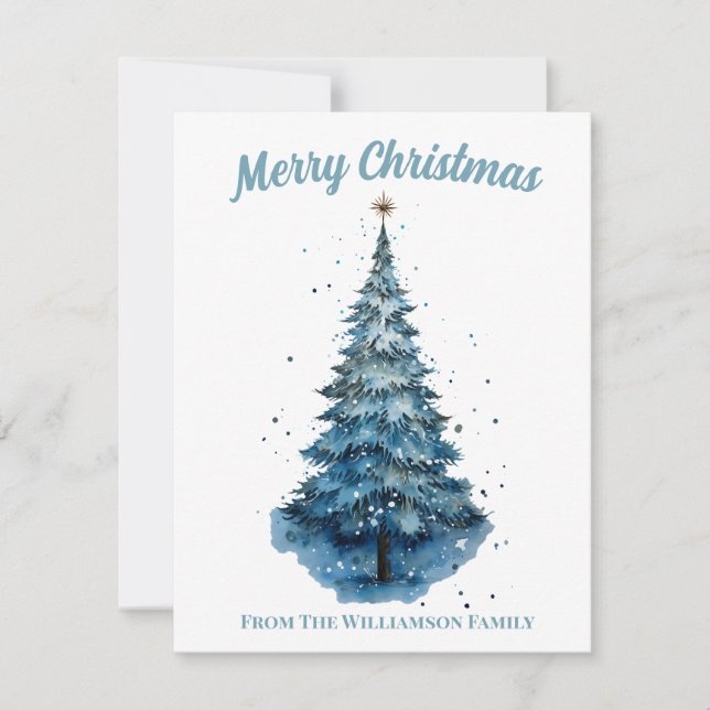 Blue and White Watercolor Christmas Card (Front)