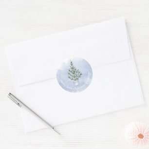 Blue and White Watercolor Christmas Envelope Seal
