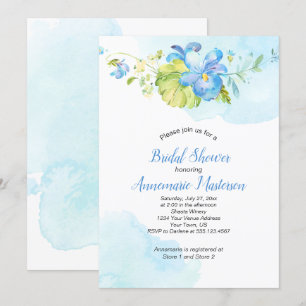 Blue and White Watercolor Floral Bridal Shower Invitation