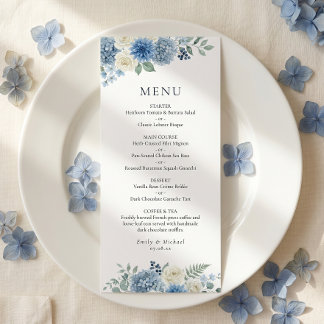 Blue And White Watercolor Floral Flat Menu