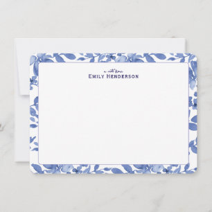 Blue and White Watercolor Floral Print Frame Card