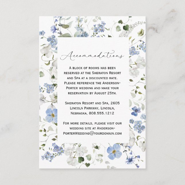 Blue and White Watercolor Floral Wedding Enclosure Card (Front)