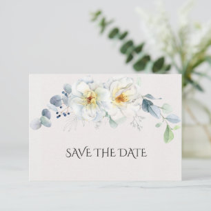 Blue and White Watercolor Flowers Save The Date