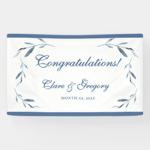 Blue and White Watercolor Leaves Wedding Banner