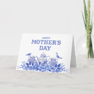 Blue and White Watercolor Mother's Day Card