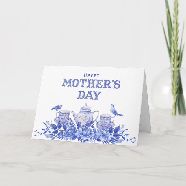 Blue and White Watercolor Mother's Day Card (Front)