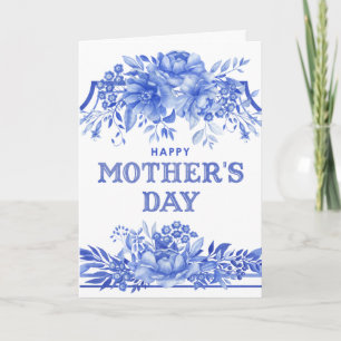Blue and White Watercolor Mother's Day Card
