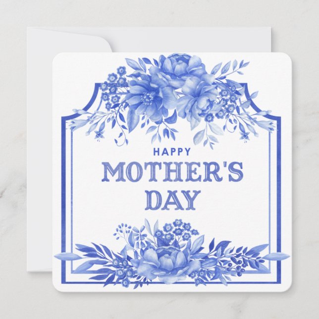 Blue and White Watercolor Mother's Day Card (Front)