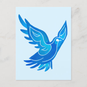 Blue and White Watercolor Peace Dove Postcard
