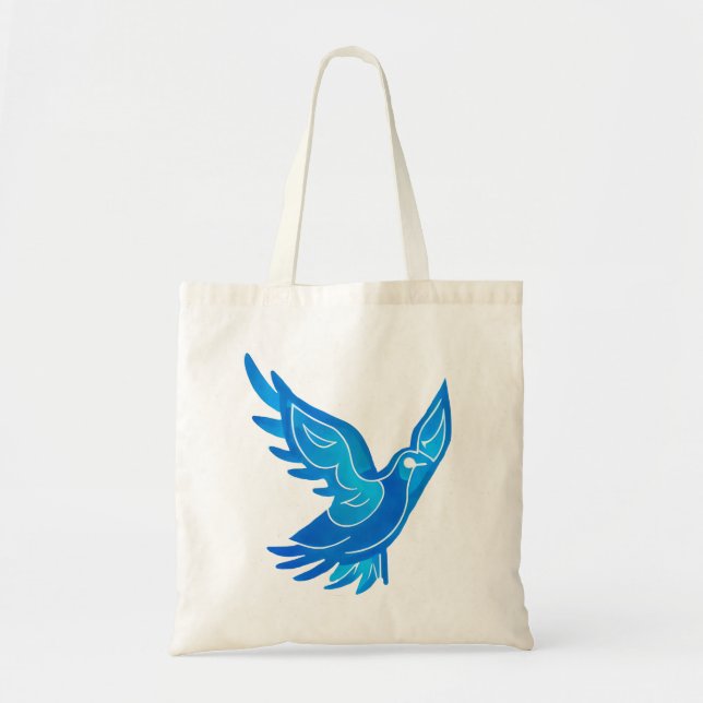 Blue and White Watercolor Peace Dove Tote Bag (Front)