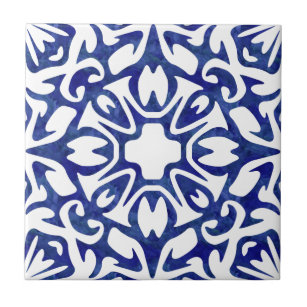 Blue and White Watercolor Spanish Pattern Tile