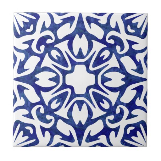 Image of Blue and White Watercolor Spanish Pattern Tile