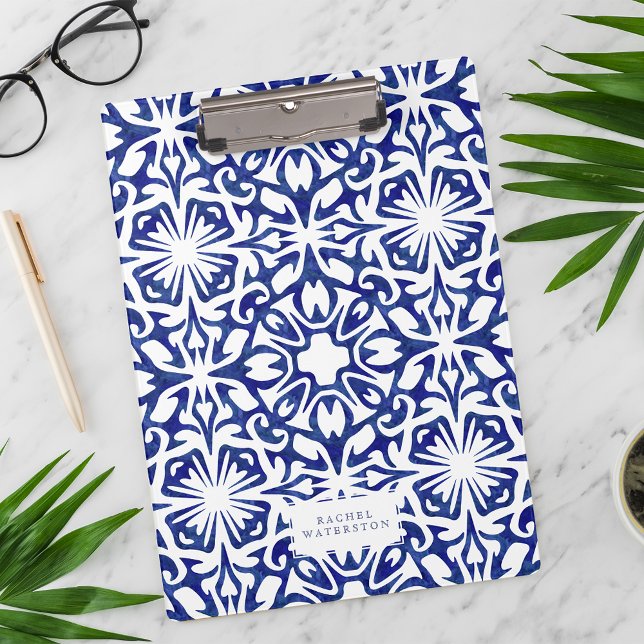 Blue and White Watercolor Spanish Tile Pattern Clipboard (Creator Uploaded)
