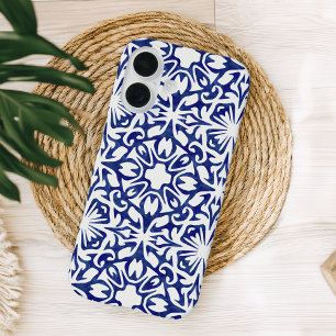 Blue and White Watercolor Spanish Tile Pattern iPhone 16 Case