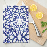 Blue and White Watercolor Spanish Tile Pattern Tea Towel<br><div class="desc">Our Spanish tile pattern towels are a beautiful addition to your Mediterranean style, blue and white, or beach house kitchen. Design features an allover classic Spanish tile fretwork pattern in royal blue and white with a modern watercolor twist. Pattern can be scaled up or down; click "Customize It, " select...</div>
