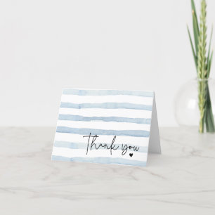 Blue and White Watercolor Stripes Folded Thank You Card