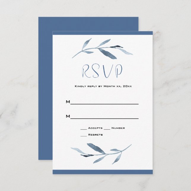 Blue and White Watercolor Wedding RSVP Card (Front/Back)