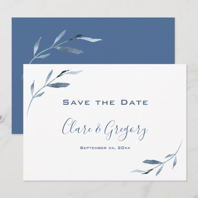 Blue and White Watercolor Wedding Save The Date (Front/Back)