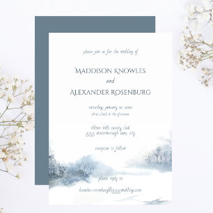 Blue and White Watercolor Wedding With RSVP Invitation