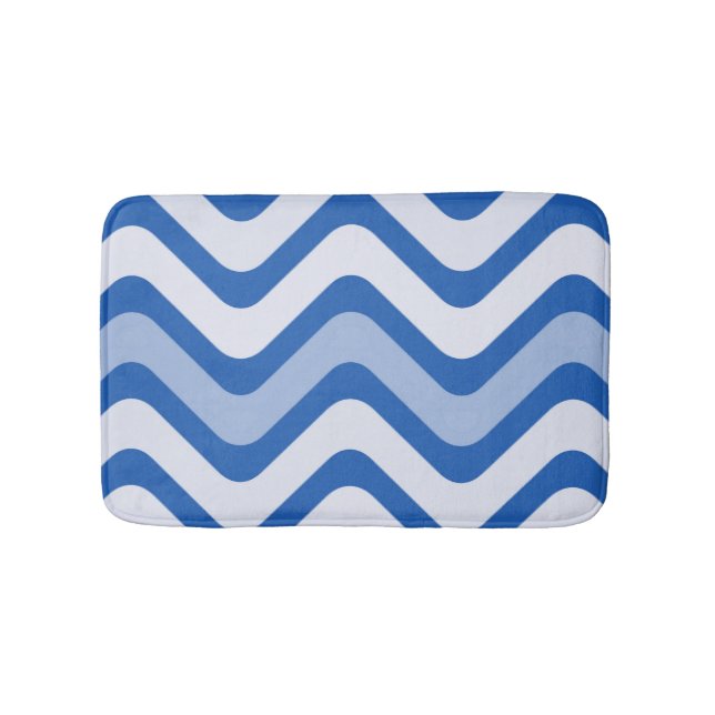 Blue and White Wave Pattern Bath Mat (Front)