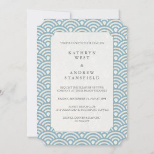 Blue and White Wave Pattern Wedding Invitation