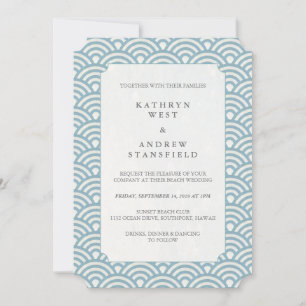 Blue and White Wave Pattern Wedding Invitation