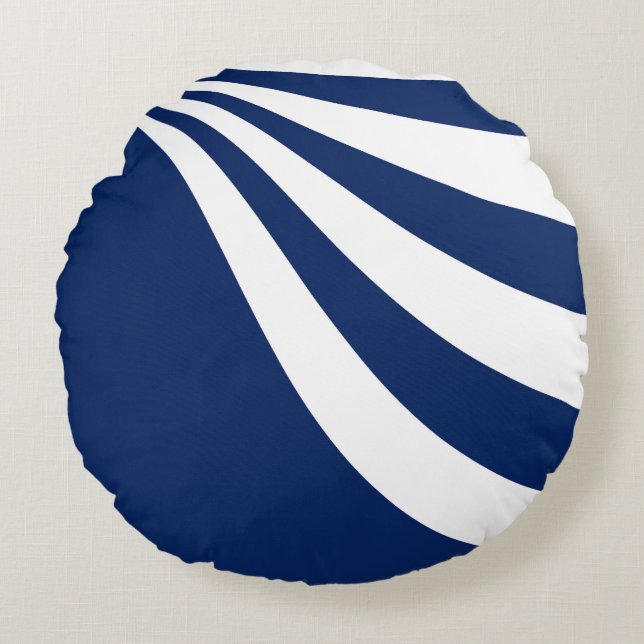Blue and White Wave Round Cushion (Front)