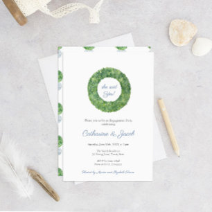 Blue And White Wedding Boxwood Engagement Party Invitation