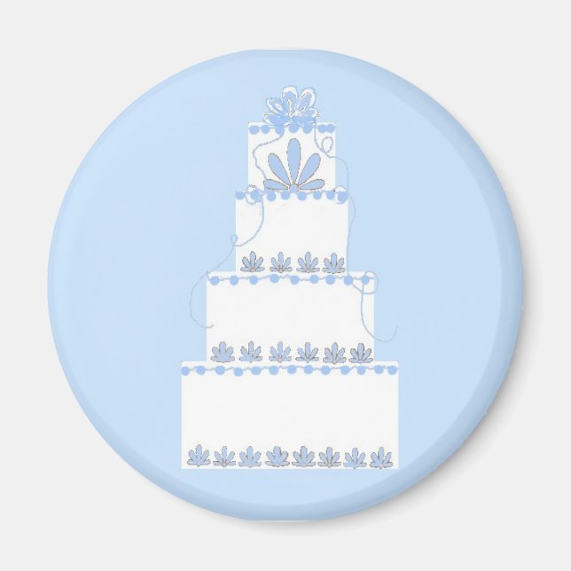 Blue and White Wedding Cake Magnet (Front)