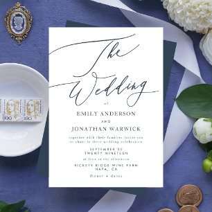 Blue and white wedding invitation. Simple invite