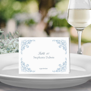 Blue and White Wedding Place Cards Meal Choice