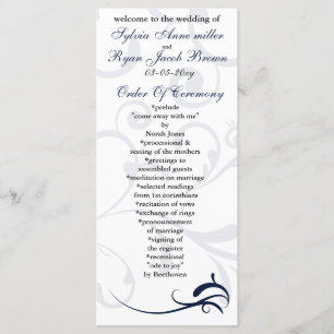 blue and white Wedding program Rack Card