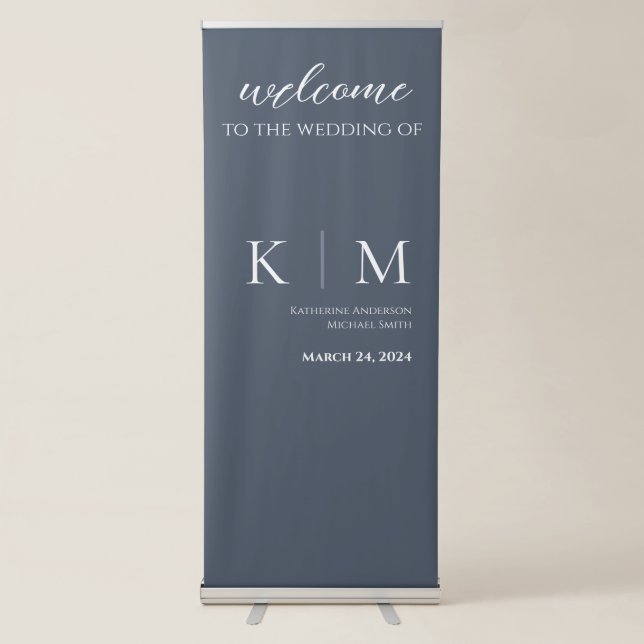 Blue and White-Wedding- Retractable Banner (Front)