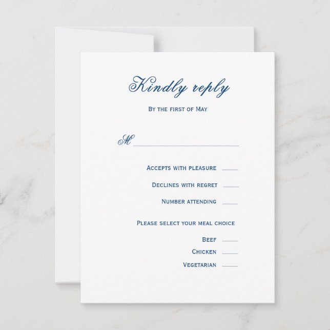 Blue and White Wedding RSVP Card (Front)