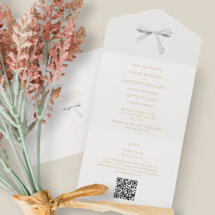 Blue and White   White Ribbon Wedding OR All In One Invitation