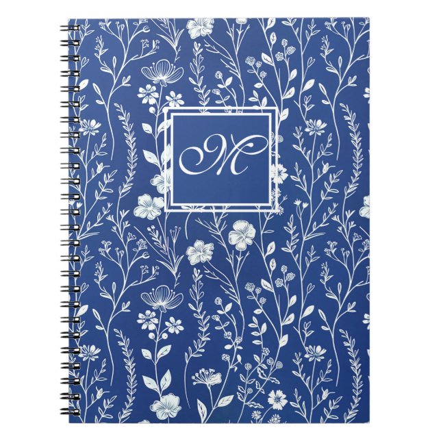 Blue and White WIldflower Monogram Notebook (Front)