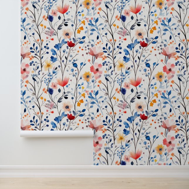 Blue and White Wildflower Wallpaper (Application)