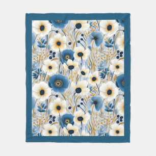 Blue and White Wildflowers Fleece Blanket