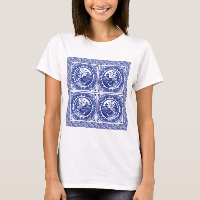 Blue and white, willow pattern design T-Shirt (Front)