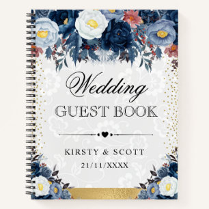 Blue and White Winter Flowers Guest Book
