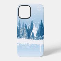 Blue and white winter forest grunge paint design